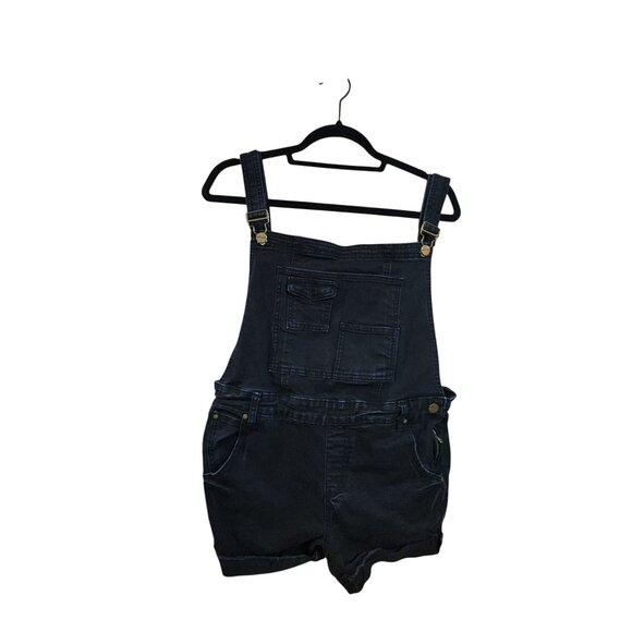 Womens Black Denim Bib Overalls Shorts By Wish List Jeans Size L - Picture 1 of 3
